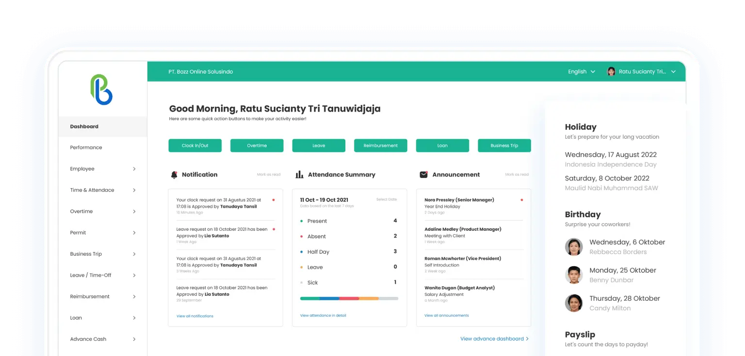 PayrollBozz Upcoming Dashboard