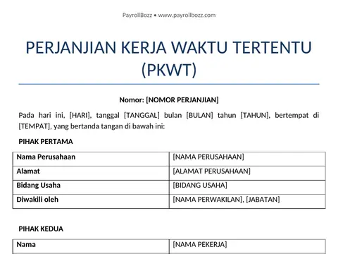 Contoh tampilan kontrak kerja PKWT format Word